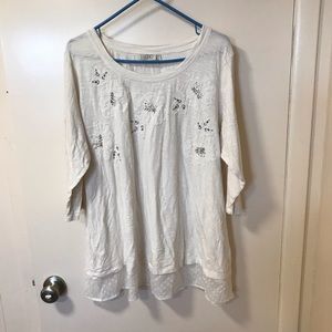 Logo white top with appliqué and beading